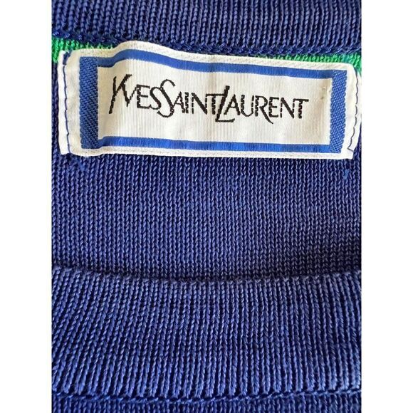 Rare Vintage YVES SAINT LAURENT Blue Green Striped 'YSL' Logo Sweatshirt… - Picture 11 of 12